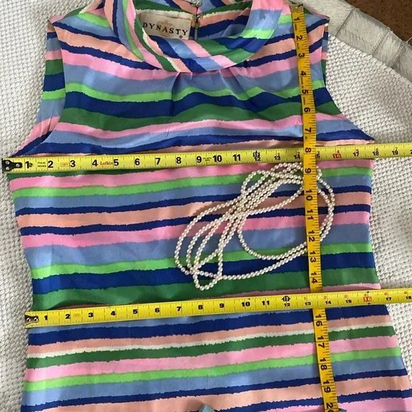 Dynasty vintage 60’s Striped Multicolor Sleeveless silk Dress S/M - Picture 17 of 17